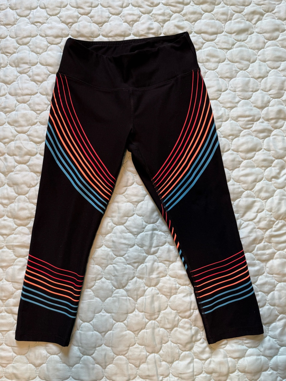 RBX Black Leggings with Teal and Coral Stripe Accents